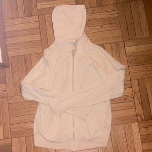 Zadig & Voltaire Cream Cashmere Distressed Zip-Up Hoodie